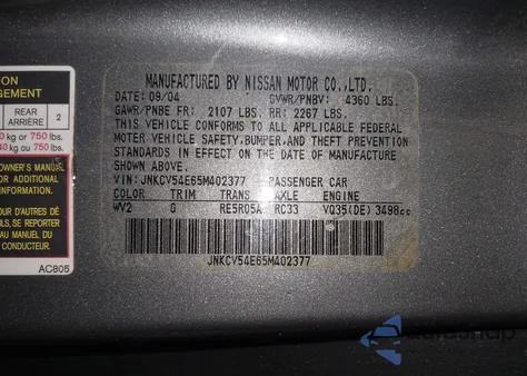 2005 Infiniti G35 z USA, uszkodzony, nr VIN JNKCV54E65M402377